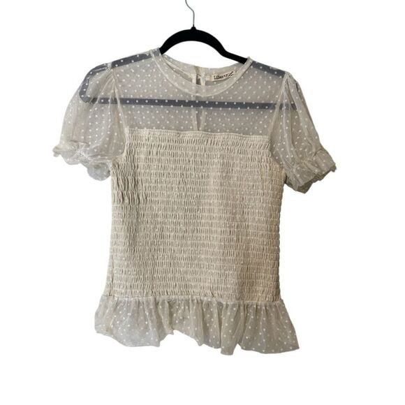 Live 4 Truth Swiss Dot Y2K Coquette Stretch Top Off White Sz L Ruffle Lace - Picture 2 of 4